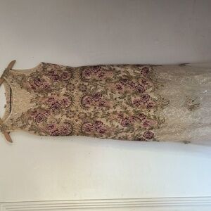 Elizabeth K GL2269  Elegant Beaded Lace Embroidery Floral Sleeveless Dress Sz Lg